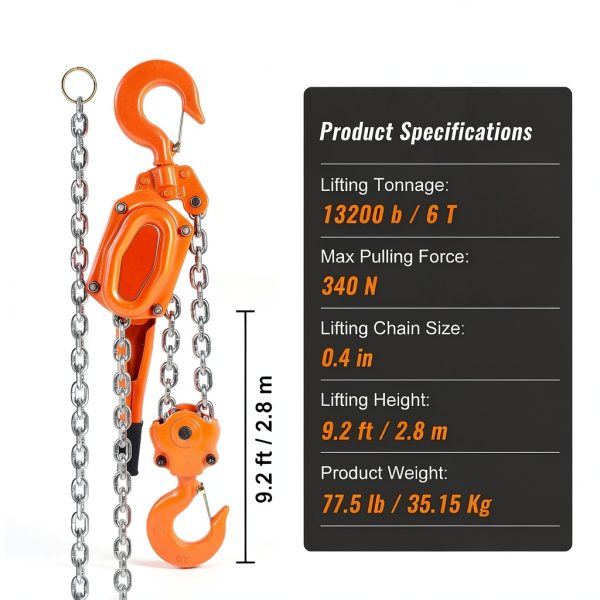 Vevor 6 Ton Lever Block Chain Hoist 10ft Alloy Steel G80 Ratchet-6